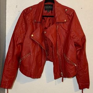 Forever 21 Quilted Faux Leather Red Jacket